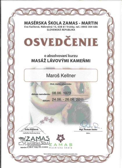 Osvedčenie z kurzu masáže lávovými kameňmi, ZAMAS, 2011